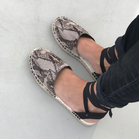 Snake Print Ankle Wrap Closed Toe Espadrilles - Picture 3 of 8